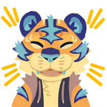 art of my villager sona, a blue and yellow tiger